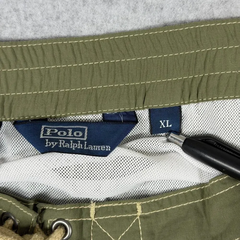 Polo Ralph Lauren Men's Swim Trunks XL Olive Cargo Pocket Lined Drawstring Pony